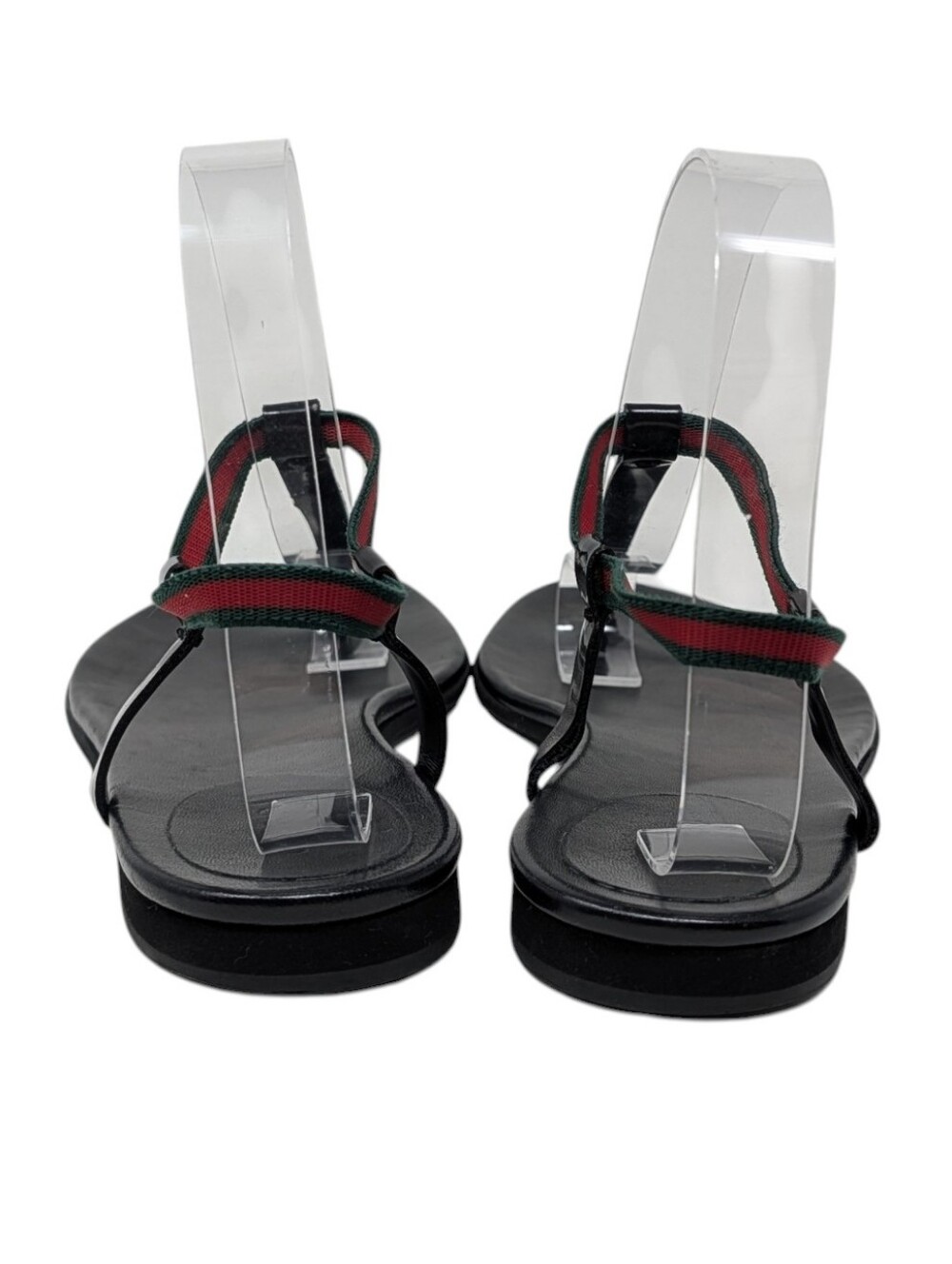 Gucci Black Green Red Striped Thong Leather Minimalist Flat Sandal Size 8 - Picture 8 of 10